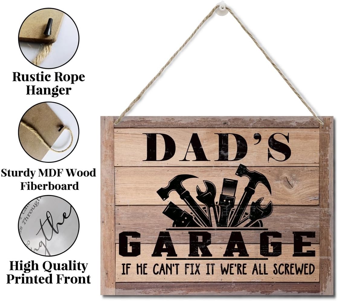 Rustic Sign, Father's Day Gift, Dad's Gift, Grandpa's Gift, Decor Hanging Wood Signs, Printed Wood Wall Art Sign, Dad's Garage, If He Can't Fix It We're All Screwed, Vintage Sign Gift for Grandpa