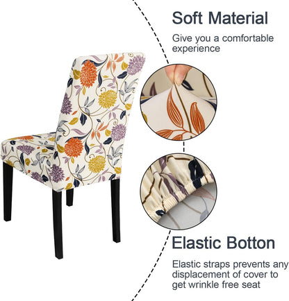 JQinHome Pattern Chair Covers for Dining Room Set of 4, High Stretch Removable Washable Parsons Chair Slipcover for Home Party Hotel Wedding Ceremony (Flower,4PCS)