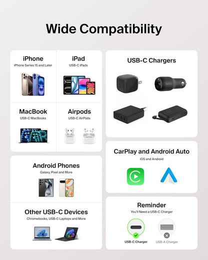 Belkin USB C to USB C Cable 2-Pack, 9.9ft, 60W - Type C Charger, iPhone Charger Cord, Soft, Braided, Flexible for iPhone 16, Galaxy S25, Pixel 9, Airpods, iPad Pro & More, Travel Essentials - Pink