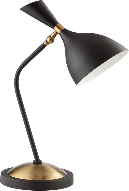JONATHAN Y 21.5" Black/Gold Retro Mid-Century LED Table Lamp for Home Office, Adjustable Task Light with Black Iron Shade, Bedside Nightstand Lamp, LED Bulb Included JYL9065A
