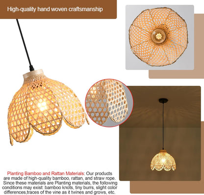 3-Pack Boho Pendant Light Fixture 9.8" Bamboo Hanging Light Mini Rattan Pendant Light,Woven Wicker Shade Rattan Chandelier for Dining Living Bedroom Kitchen Farmhouse