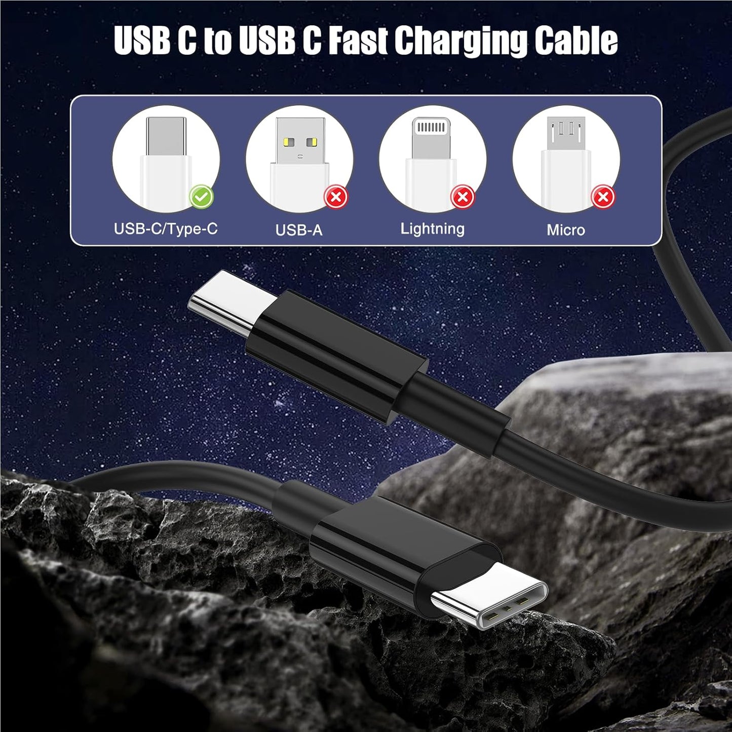 3-Pack Black 3.3FT 60W USB C to USB C Cable, Type C to Type C Cable,Fast Charging Cable for iPhone 16 15 Pro Plus Pro Max，for Galaxy S24 S23, for iPad Pro/Air, for MacBook Pro/Air and More