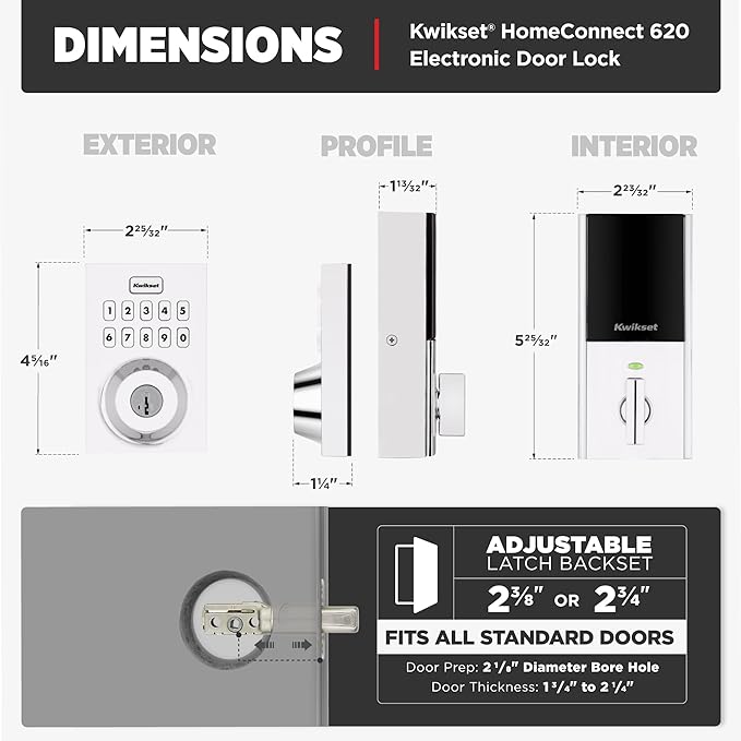 Kwikset HomeConnect 620 Z-Wave Long Range Enabled Keypad Smart Lock Convenient Keyless Entry, Customizable User Codes, Ring Alarm Compatible, Hub Required, Sold Separately Polished Chrome Contemporary