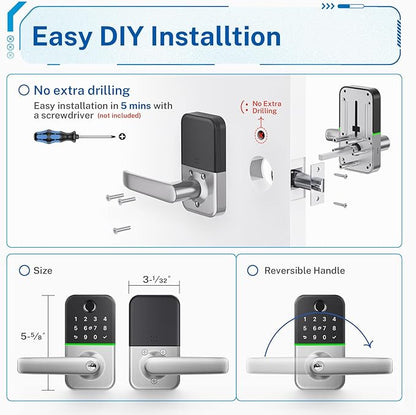 Keypad Smart Door Lock with Handle: Kucacci Keyless Entry Door Lock - Smart Lock for Front Door - Electronic Door Lock with Keypad for Exterior Door - Deadbolt Lever Alternative - Easy Installation