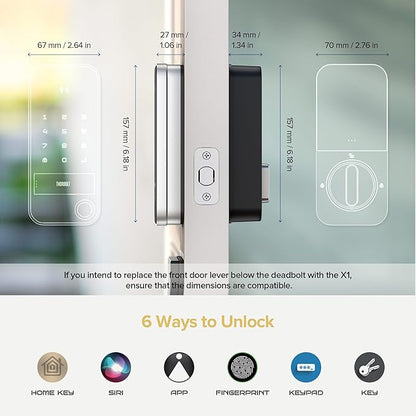 X1 Apple Home Key Tap to Unlock, iOS ONLY Fingerprint Keyless Entry HomeKit Door Lock, Keypad Deadbolt Lock Works with HomeKit Over Thread (Border Router Required), IP65 Weatherproof, Silver