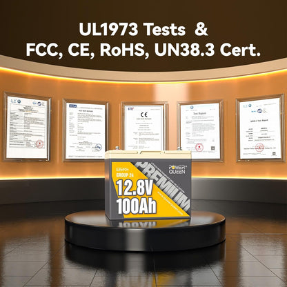 Power Queen 12V 100Ah LiFePO4 Battery BCI Group 24 Lithium Battery, Deep Cycle Battery with 100A BMS, 1280Wh, Up to 15000 Cycles & 10-Year Lifespan for Trailer RV, Motor Home, Marine