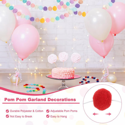PATIKIL 26Ft Pom Pom Garland Decorations, 4Pcs Colorful Felt Ball Garland Banner Cute Rainbow Pompom Hanging Decorations for Tree Ornaments Decor, Yellow/Brown/Gold Tone/White/Orange/Red