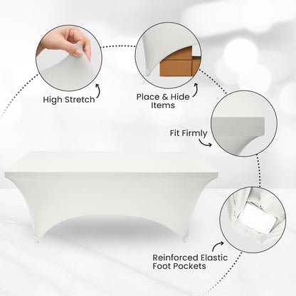 Utopia Kitchen 6FT Spandex Tablecloth [1 Pack, White] 200 GSM Stretch, Fitted, Washable and Wrinkle Resistant Table Cloth Rectangle Cover for Trade Shows, Wedding, Parties [72Lx30Wx30H Inch]