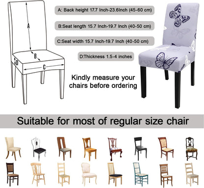 JQinHome Pattern Chair Covers for Dining Room Set of 6, High Stretch Removable Washable Parsons Chair Slipcover for Home Party Hotel Wedding Ceremony (Grey Butterfly,6PCS)