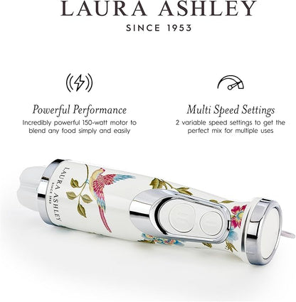 Laura Ashley 150W Immersion Blender Handheld - 4 in 1 Electric Hand Blender for Kitchen with Durable Stainless Steel Blades, Whisk & 300ml Mixing, Pouring Cup - 2 Speed Modes Hand Held Stick Blender
