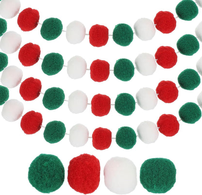 PATIKIL 26Ft Pom Pom Garland Decorations, 4Pcs Colorful Felt Ball Garland Banner Cute Rainbow Pompom Hanging Decorations for Tree Ornaments Homes Decor, Red/Green/White