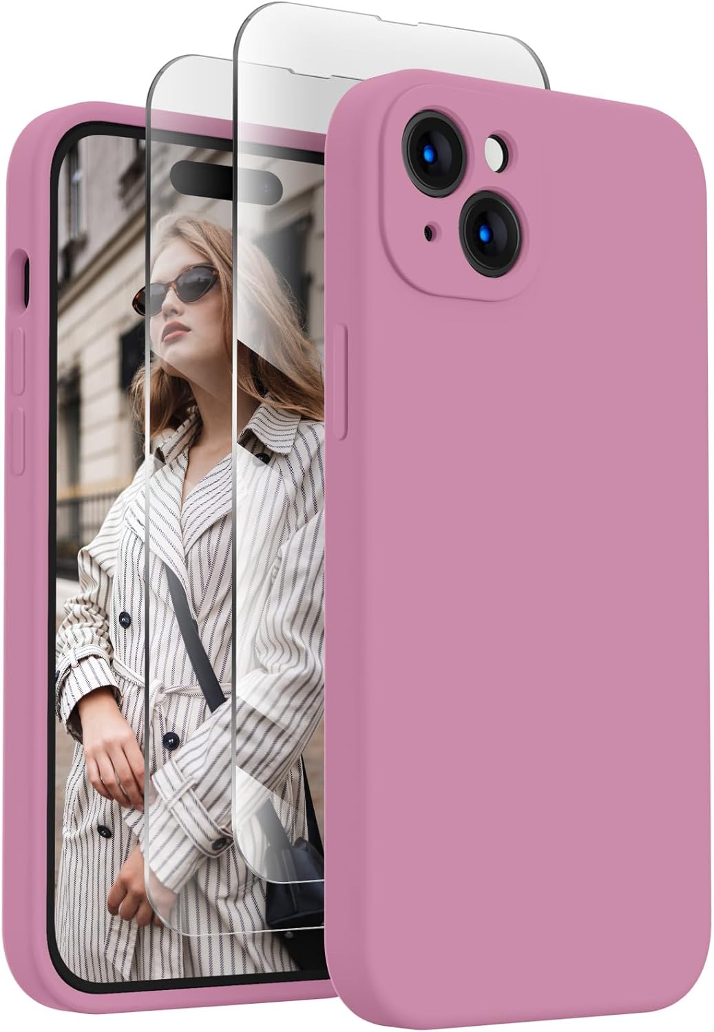 FireNova Designed for iPhone 15 Plus Case, Silicone [Camera Protection] Case with [2 Screen Protectors], Soft Anti-Scratch Microfiber Lining Inside, 6.7 inch, Lilac Purple