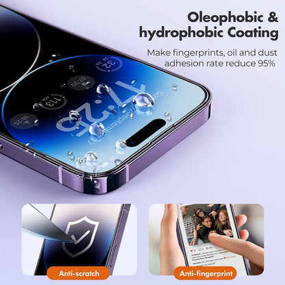 UNBREAKcable 3-Pack Screen Protector for iPhone 14 Pro, Double Shatterproof Tempered Glass [Easy Installation Frame] [9H Hardness] [99.99% HD Clear] [Case Friendly] for iPhone 14 Pro 6.1 inch