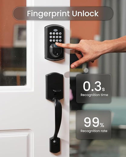 DESLOC A100F Electronic keypad Door Lock with Handle Set, Smart Front Door Locks Set, Keyless Entry Door Lock with Handles, Smart Locks for Front Door, Deadbolt Smart Lock, 12 Months Battery, IP54