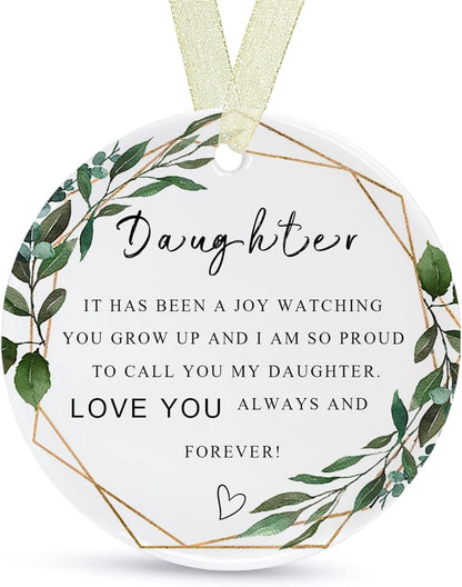 Daughter Ornaments 2025 Daughter Christmas Ornament Xmas for Daughter Forever Ornament Daughter Best Daughter Ever Gift Double-Sided Printing Ceramic with Gift Box&Ribbon 2.9"
