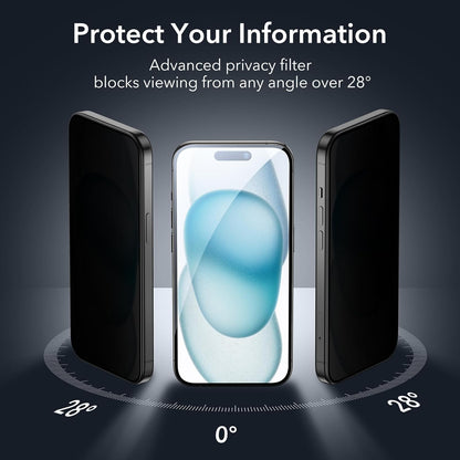 ESR 3+1 Pack for iPhone 15 Plus Privacy Screen Protector Set, Anti-spy Tempered-Glass Privacy Screen Protector, Micro-curved Edges, Case Friendly, 3-Pack with 1 Set of Individual Camera Lens Protector