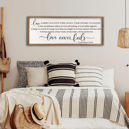 flowtorely Love is Patient, Kind Wall Art Decor 32"X12" Sign 1 Corinthians 13 Bedroom Above Bed Wall Decor Large Bible Verse Quote Scripture Christianity Hanging Sign (Wood)