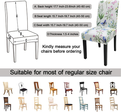 JQinHome Pattern Chair Covers for Dining Room Set of 4, High Stretch Removable Washable Parsons Chair Slipcover for Home Party Hotel Wedding Ceremony (Flowering Butterflies,4PCS)