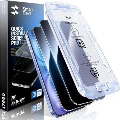 SMARTDEVIL 2PACK Privacy Screen Protector for iPhone 16 Plus Shatterproof Tempered Glass [True 28°Anti Spy] [9H Hardness] [Auto Dust-Elimination Install] [Bubble Free]
