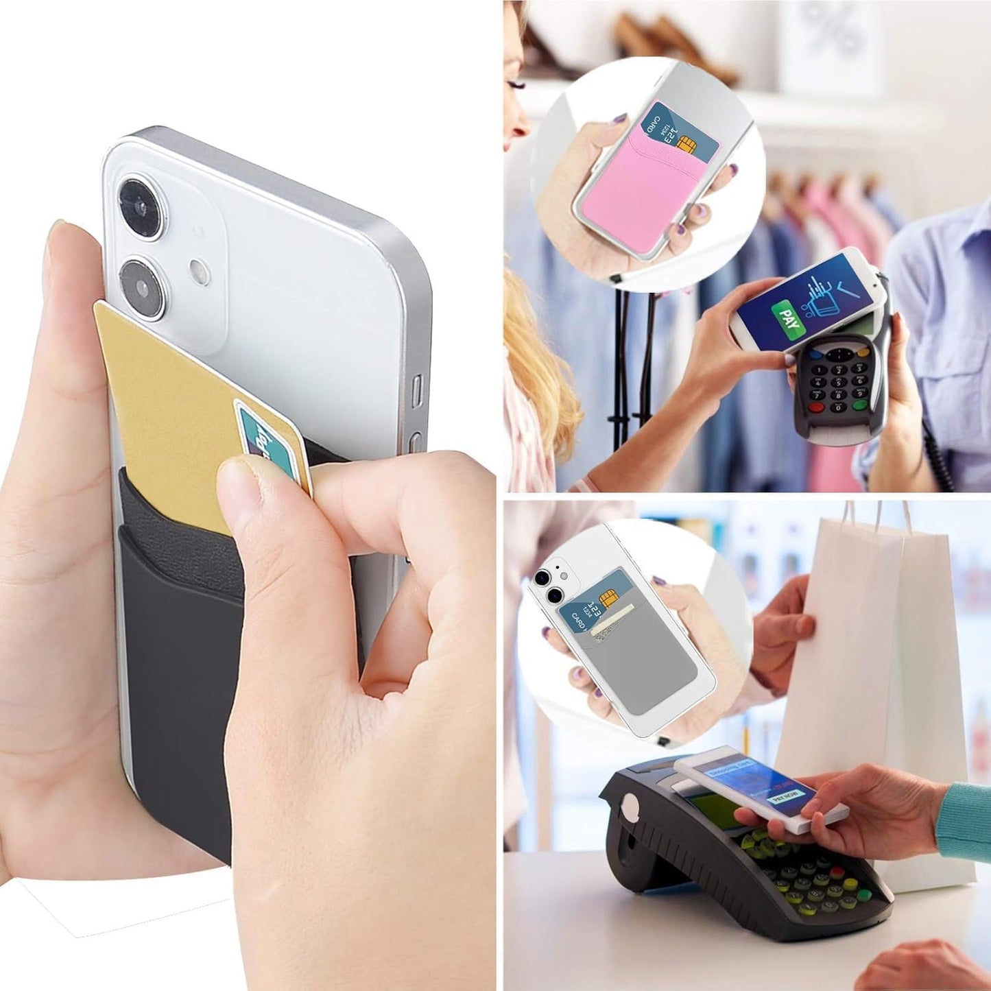 SS Phone Wallet, Card Holder for Phone Case Stick on Silicone Double Phone Pocket Suitable for iPhone Samsung Galaxy Any Smartphone 3 Pack
