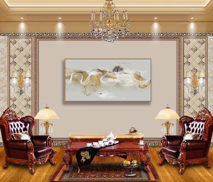 HUADAOART Wall Art Modern Zen Light Luxury Abstract Ink Landscape Background Wall Decor Canvas Print Artwork Home Decor for Living Room Bedroom 30x60 Inches（Framed）