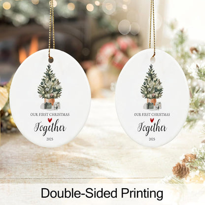 Our First Christmas Together Ornament 2025,Our First for Couple, Ceramic Keepsake 1st Christmas Together Ornaments with Ribbon and Gift Box