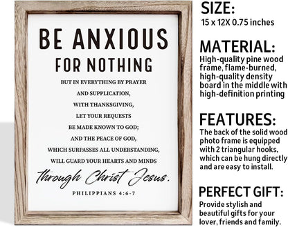 Christian Wooden Wall Signs, Farmhouse Home Decor, Christian Hanging Decor, Living Room Decors, Framed Wall Plaque Sign 15 * 11.5 inches, Be Anxious for Nothing Sign