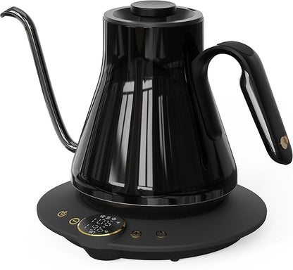 Cocinare Barista Collection Gooseneck Electric Kettle, ±1℉ Precise Temperature Control for Pour-Over Coffee & Tea, Quick Heating 1500W, Stainless Steel Interior, 0.9L (Soulages Black)