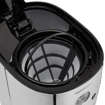Amazon Basics Programmable Coffeemaker with Carafe and Reusable Filter, Stainless Steel, 12 Cups, Black