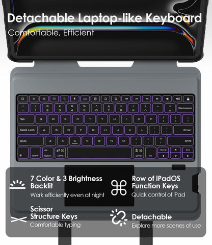 Nillkin Carry Go Keyboard Case for iPad Pro 13 inch (M4) 2024 with Handle, Rugged Case with Detachable Keyboard for iPad Pro 13, Magic Trackpad, 7 Colors Backlit, Camera Cover, Black