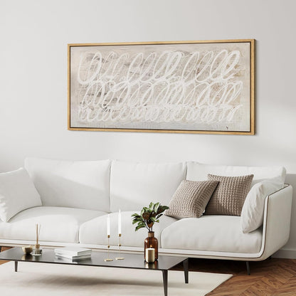 MUDECOR Extra Large Framed Canvas Print Wall Art White Abstract Calligraphy Antique Retro Fine Art Illustrations Decorative Colorful for Bedroom - 60"x30"