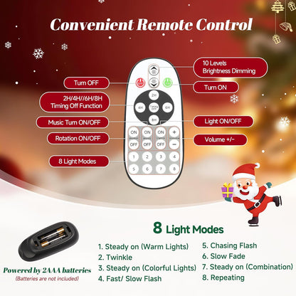 6.5FT Snow Flocked Pre-Lit Christmas Tree with 360° Rotating Base, 1036 PE/PVC Tips, 340 LED Lights, 8 Modes, Dimmable and Timer Functions, Musical Artificial Xmas Tree for Holiday Decor