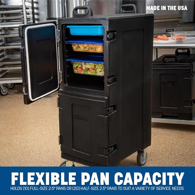 Carlisle FoodService Products Cateraide Insulated Front Loading Food Pan Carrier with Casters for Catering, Events, and Restaurants, Plastic, 10 Pans, Brown