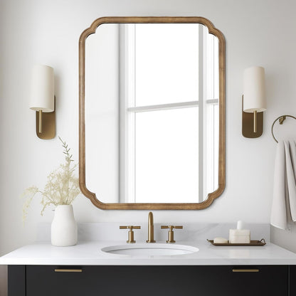 WallBeyond 30" x 40" Rounded Corner Arch Wall Mirror with Wood Frame for Entryway, Living Room or Bedroom Home Decor - Light Woodgrain, Honey-Colored