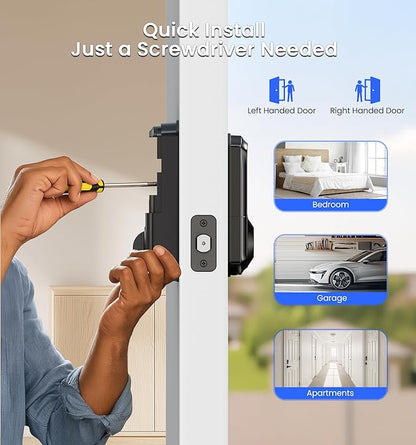Veise VE017G Wi-Fi Keyless Entry Door Lock, App Remote & Voice Control, Fingerprint Smart Locks for Front Door, Touchscreen Electronic Keypad Deadbolt, Auto Lock, Emergency Power Port, Matte Black