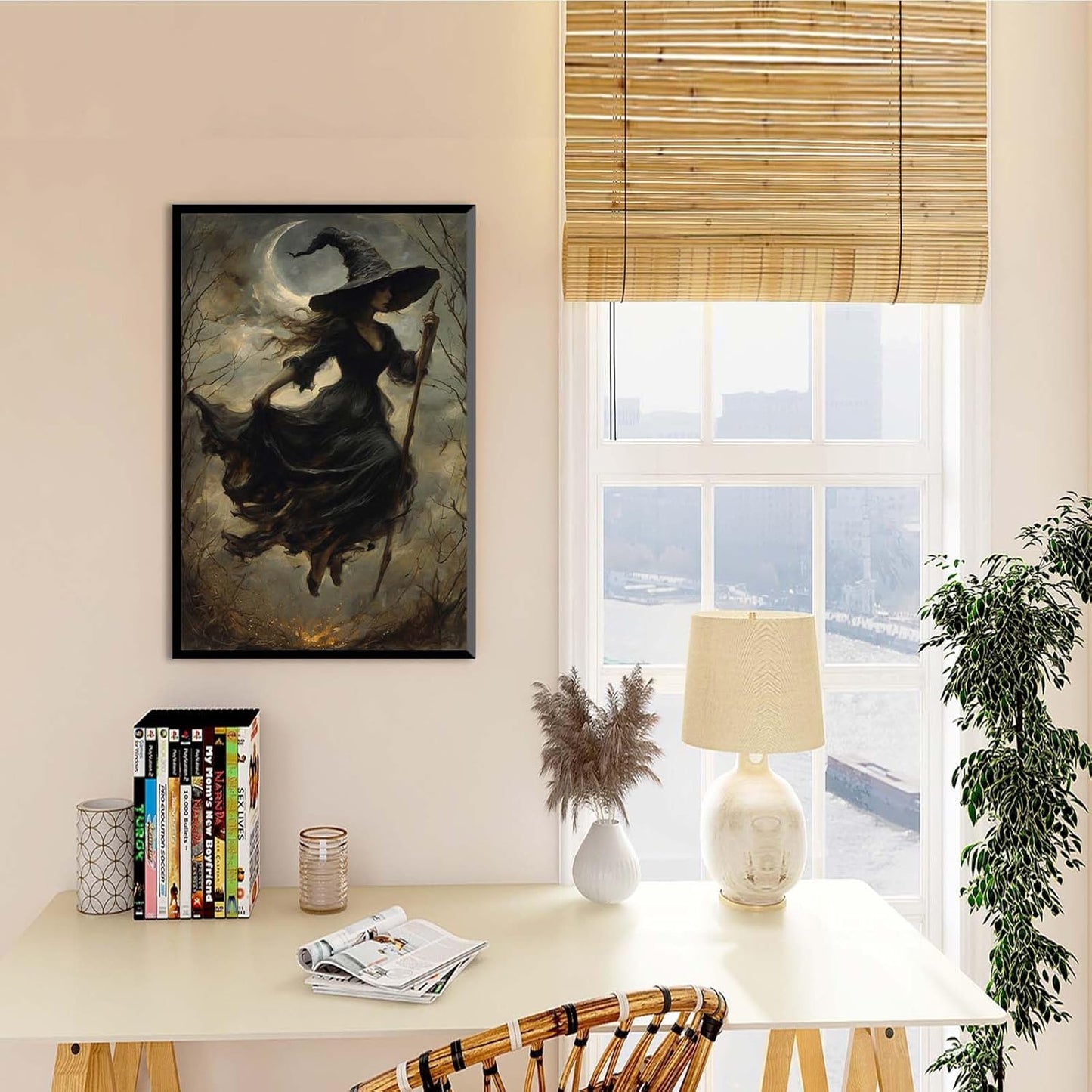 JFHCQJPK Witch in the Forest Halloween Print Wall Art Poster Witch Decor Vintage Print Dark College Wall Art Victorian Gothic Room Decor Canvas Wall Print24x36in Metal blackFramed