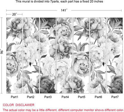 Gray Peonies Wallpaper Watercolor Floral Mural Wallpaper for Nursery(Not Peel n' Stick)