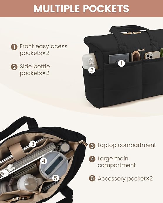 LOVEVOOK Tote Bag for Women,Light Puffer Tote Bag with Multi-pockets,Stylish Carry on Laptop Bags for Daily,Travel,Work,Gym | with Multi-pockets, Stylish, Carry on, for Daily, Travel, Work