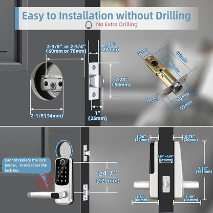 Smart Lock with Handle Set, Biometric Fingerprint Keyless Entry Deadbolt, Electronic Digital Keypad with App Control & Auto-Lock for Front Door, Home, Airbnb & Rental, Satin Nickel