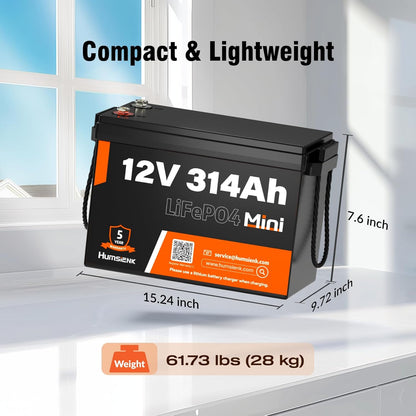 12V 314Ah LiFePO4 Lithium Battery Max. 4019Wh Energy, 15000+ Deep Cycles,100A BMS Lithium Iron Phosphate Rechargeable Battery Great for RV, Marine and Off Grid Applications, 4 PACK