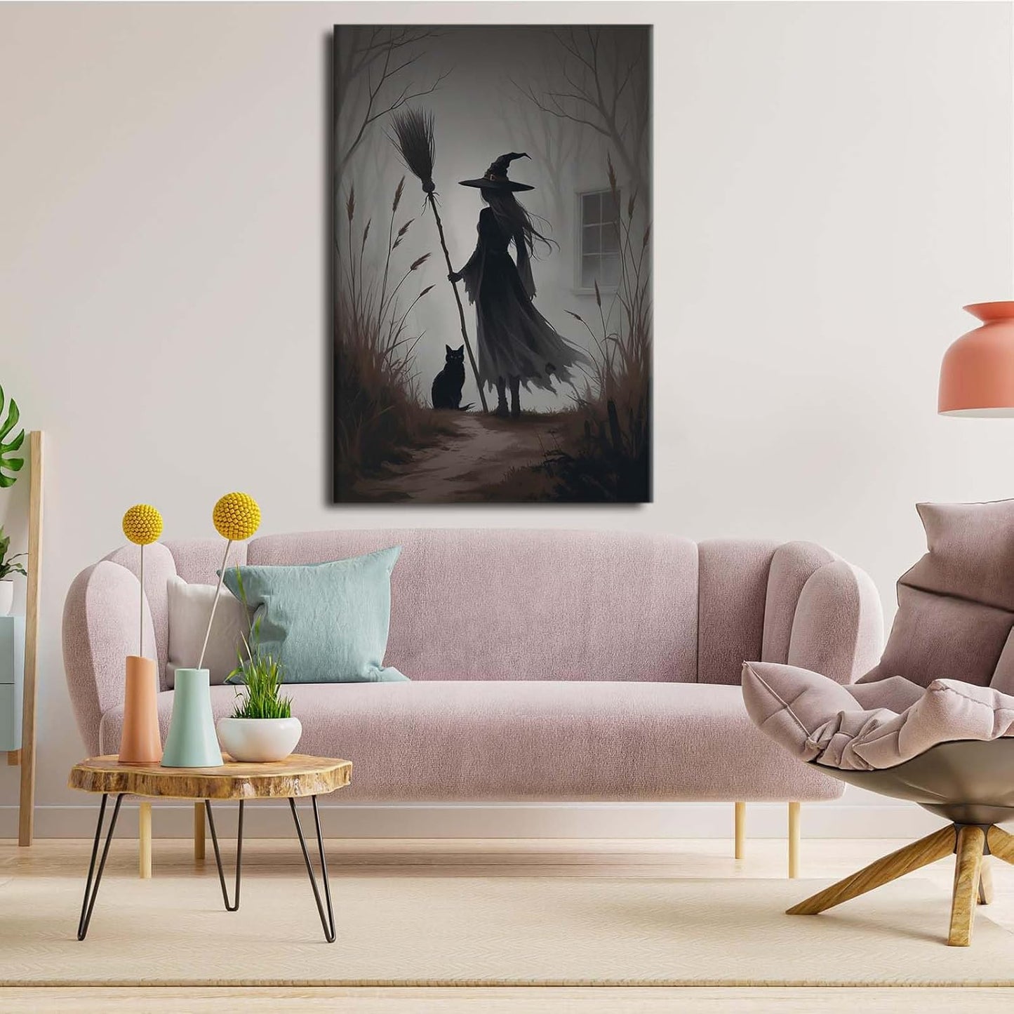 JFHCQJPK Vintage forest witch and black cat poster Halloween mural poster decoration mural art magic suitable for home living room bedroom28x40in Frameless