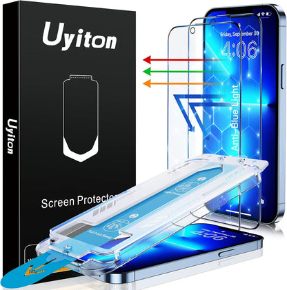 Uyiton Anti-Blue Light for iPhone 14 Plus/iPhone 13 Pro Max Screen Protector - Unbreak-Glass Easy to Install Full Coverage Case Friendly Scratch Resistance 9H Tempered Glass Screen Protector, 2 Pack