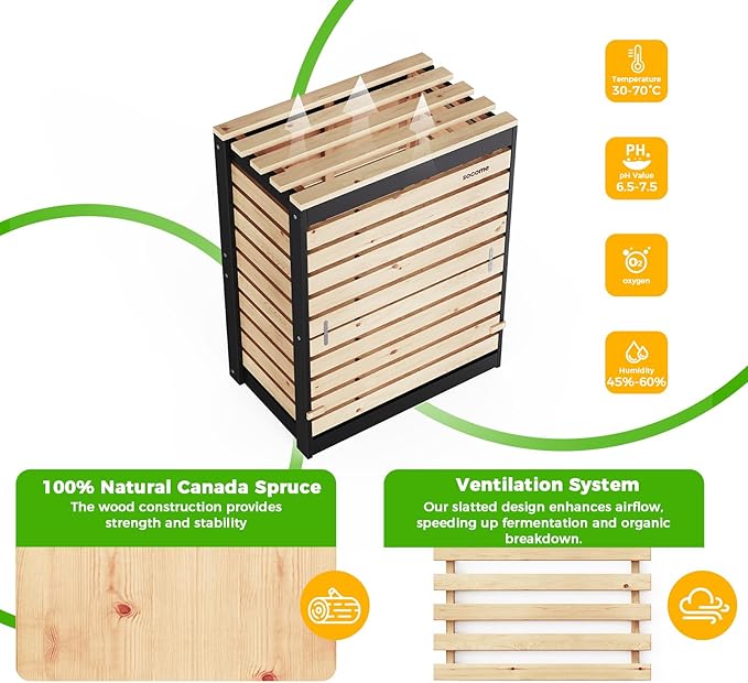 95 Gallon Solid Wood Composter, Outdoor Compost Bin with Pull-Out Door, Large Composting Bin for Backyard, Garden, Patio, Natural