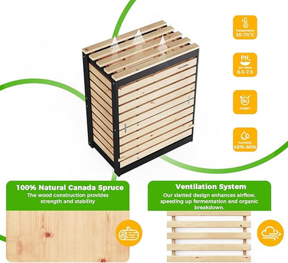 95 Gallon Solid Wood Composter, Outdoor Compost Bin with Pull-Out Door, Large Composting Bin for Backyard, Garden, Patio, Natural