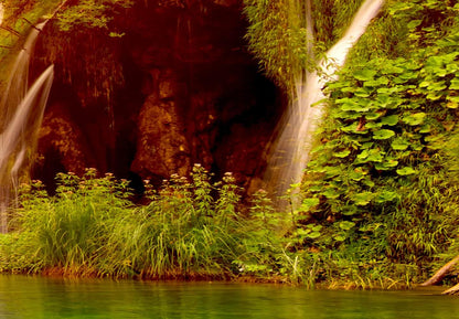 artgeist Wall Mural Waterfall 216x98 in - XXL Non-Woven Corner Wallpaper Fleece Angle Wall Decor Photo Print Picture Image Design Modern Nature Lake Sun Forest Landscape c-B-0475-a-a