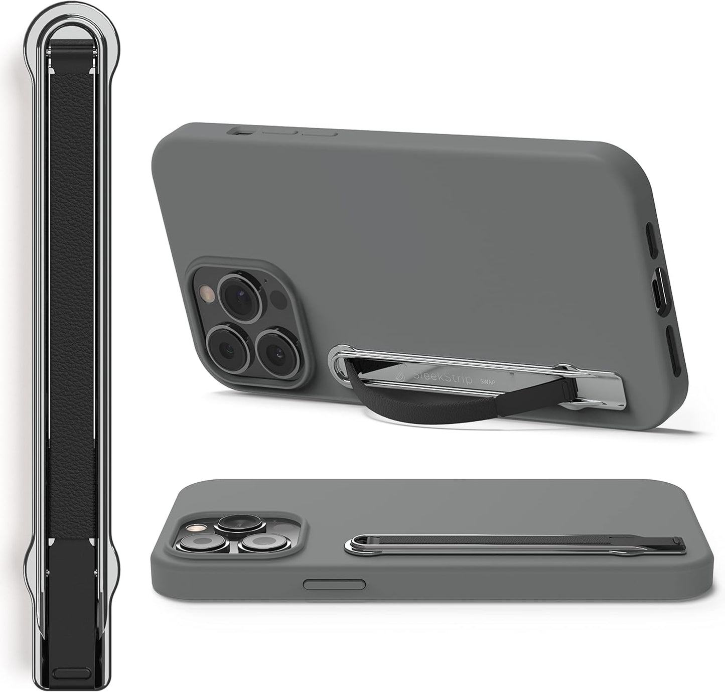 SleekGrip Premium, Swappable Phone Stand & Phone Grip - Ultra Thin Convertible Grip Holder Fits Most iPhone and Android Cases, Phone Strap Compatible with Wireless Chargers and Car Mounts