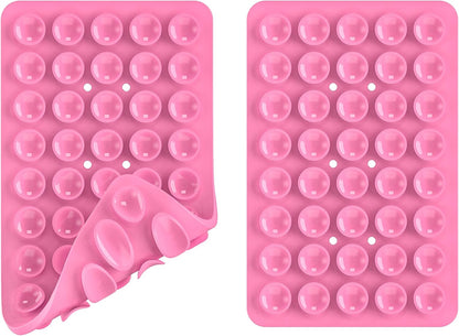 Double Sided Silicone Suction Phone Holder Mount, Silicon Accessory for iPhone and Android, Hands-Free Mirror Shower Phone Holder, TikTok Videos and Selfies (Pink+Transparent)