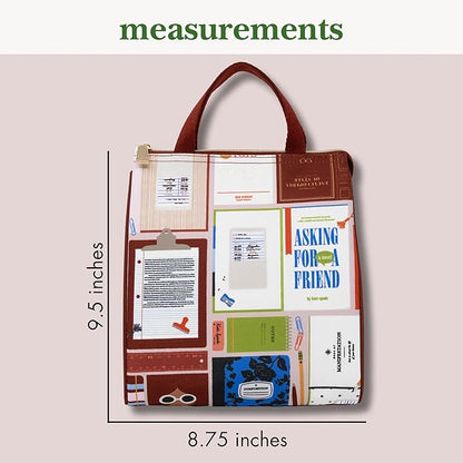 kate spade new york Cute Lunch Bag for Women, Large Capacity Lunch Tote, Adult Lunch Box with Silver Thermal Insulated Interior Lining and Storage Pocket (Book Club)