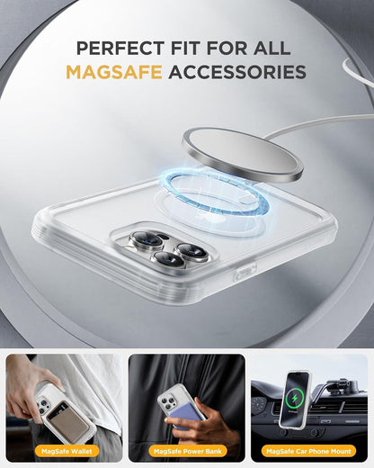 Miracase Magnetic for iPhone 12 Pro Max Case [Compatible with MagSafe] Full-Body Phone case with Built-in Glass Screen Protector& Camera Protector, Military Drop Proof 12 Pro Max Cover, Matte Clear