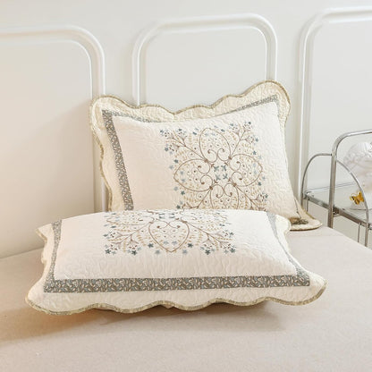 vctops Elegant Embroidered Quilt Set Farmhouse Patchwork Full/Queen Size Reversible Bedspread Coverlet 3 Piece Cotton Quilted Bedding Set for All Season, 1 Quilt + 2 Pillow Sham (87x94 in)